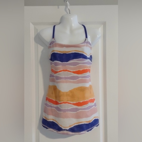 Lululemon Dancing Warrior Tank Top Bleacher Stripe White Iris/ Iris Flower Luon - Picture 1 of 6